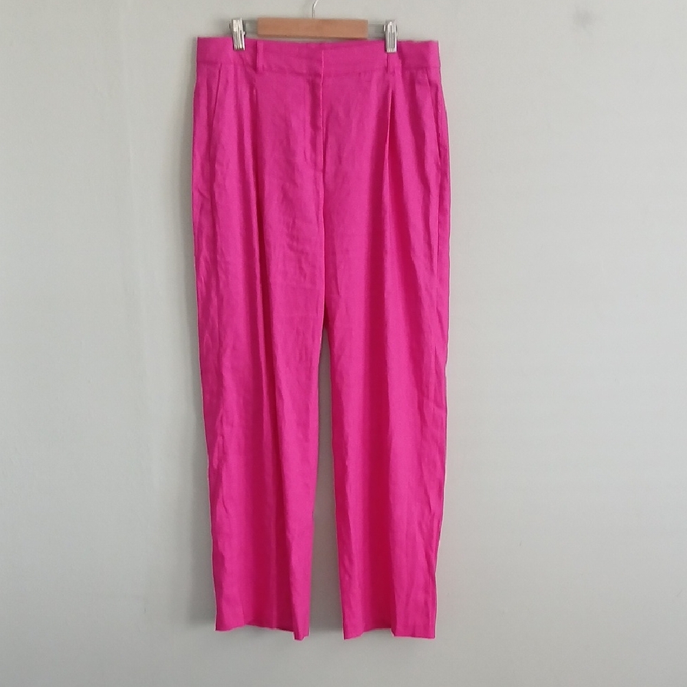 J. Crew Women's Bright Pink Wide Leg Linen Blend Pants Size 8